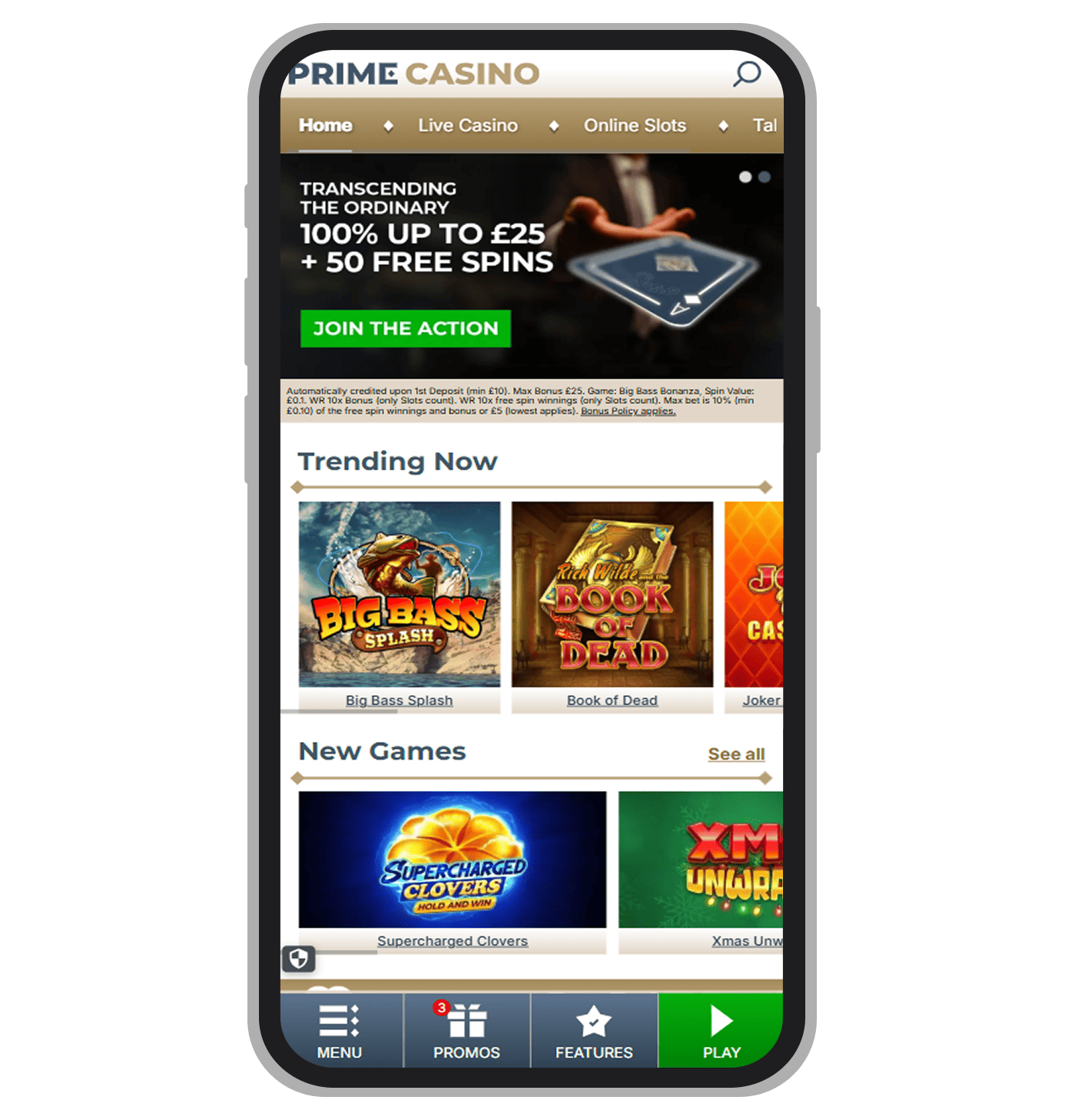 Prime Casino Homepage