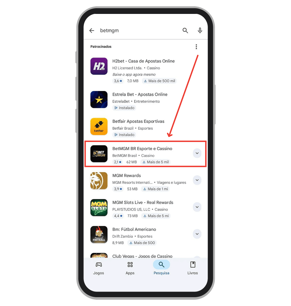 Busque por BetMGM na Google Play