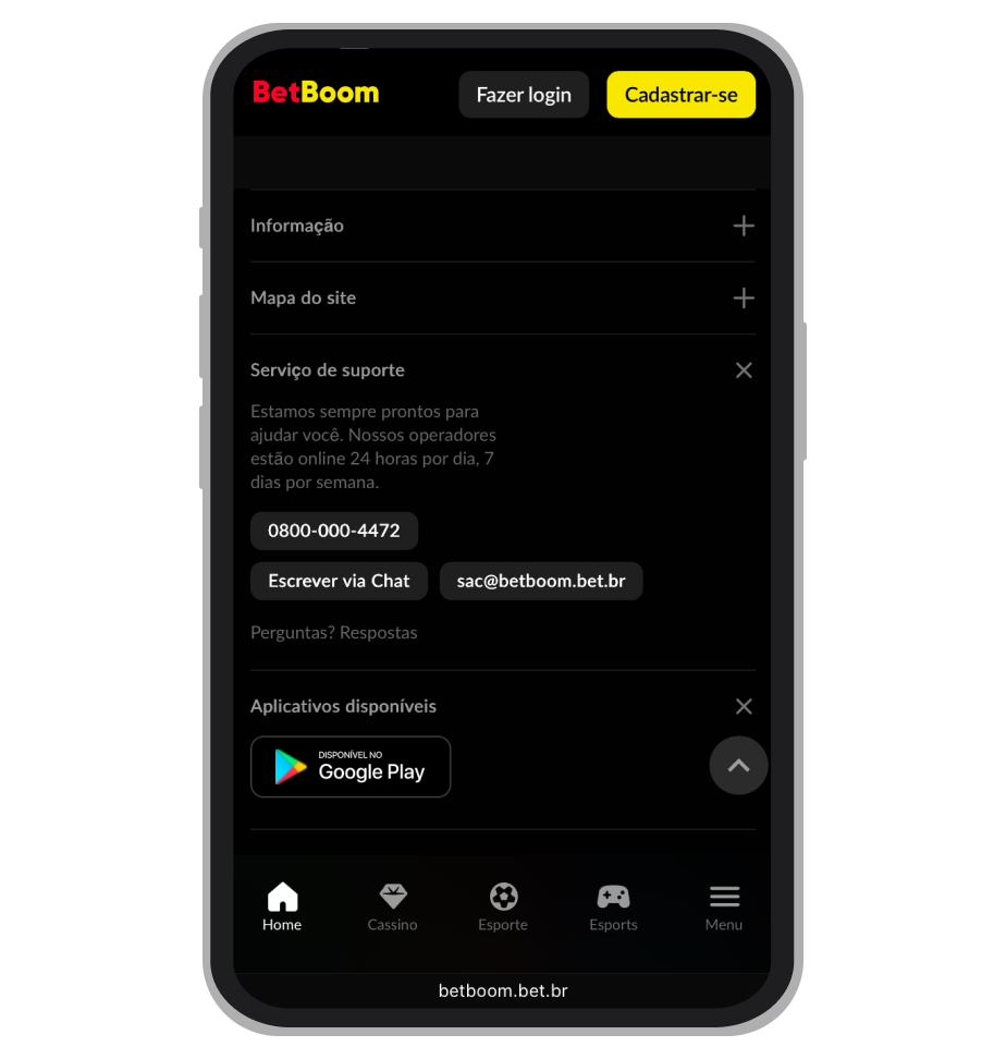 Betboom suporte