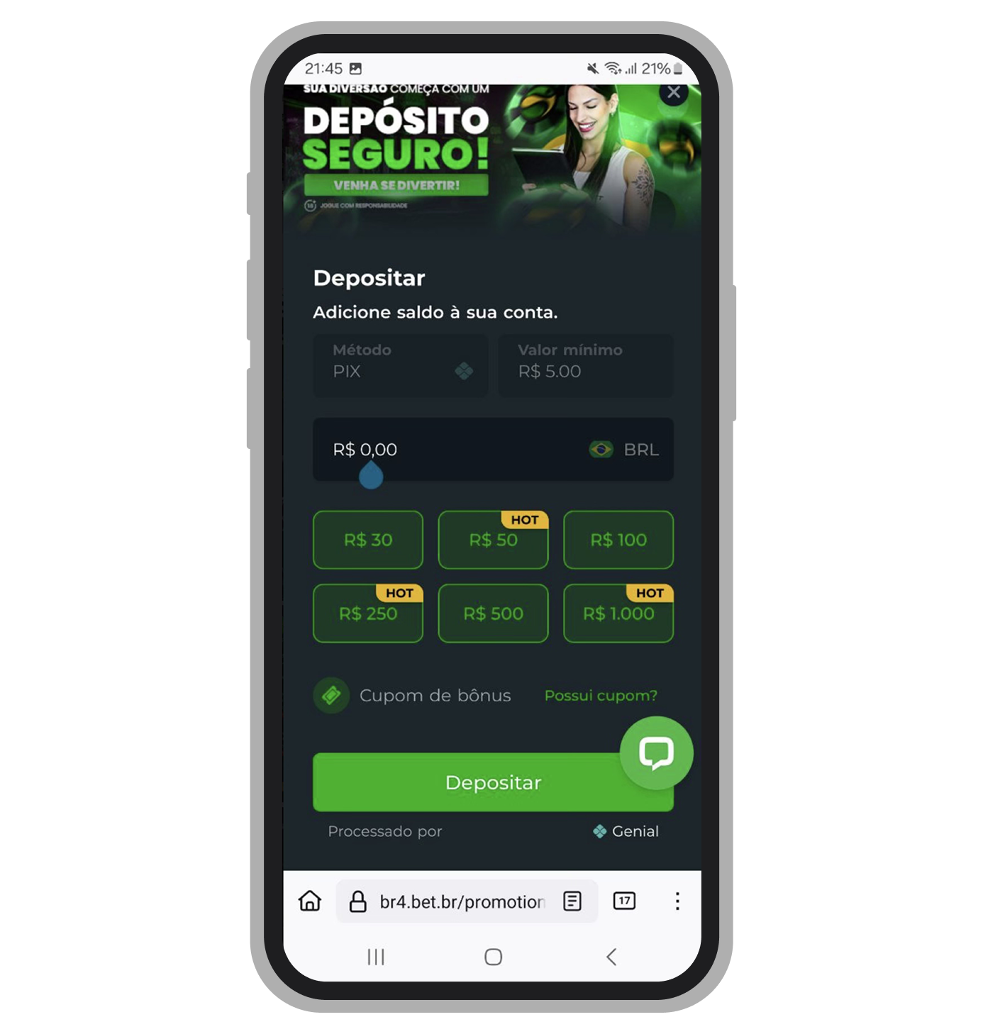 Depósito mínimo na Br4Bet