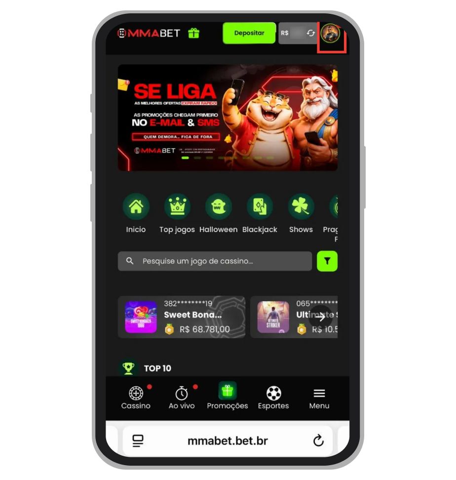 Acesse o menu da conta 