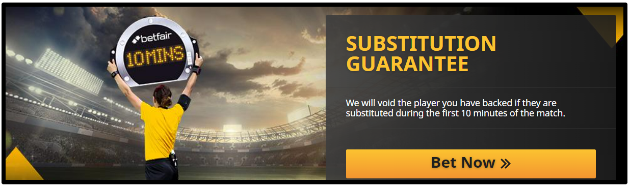 The Betfair website is the only one to advertise the "Substitution Guarantee".