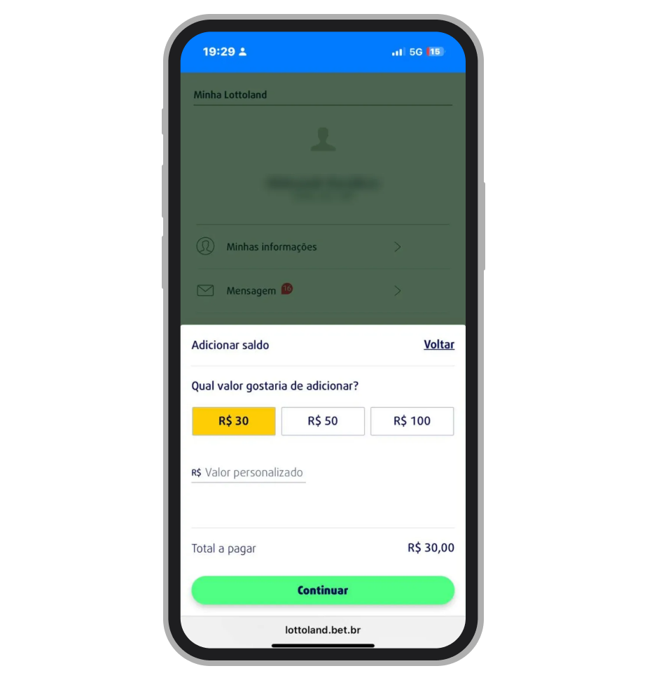 Depósito no site Lottoland