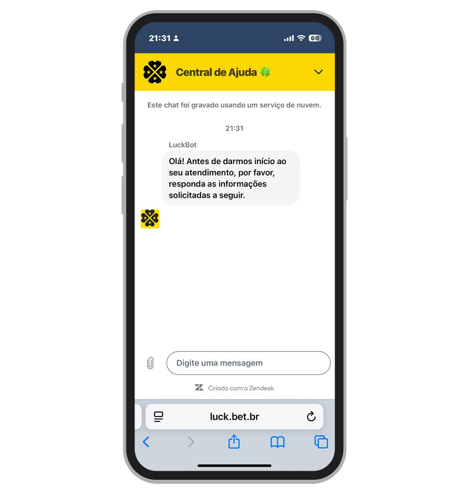 Chat ao vivo no site da Luckbe