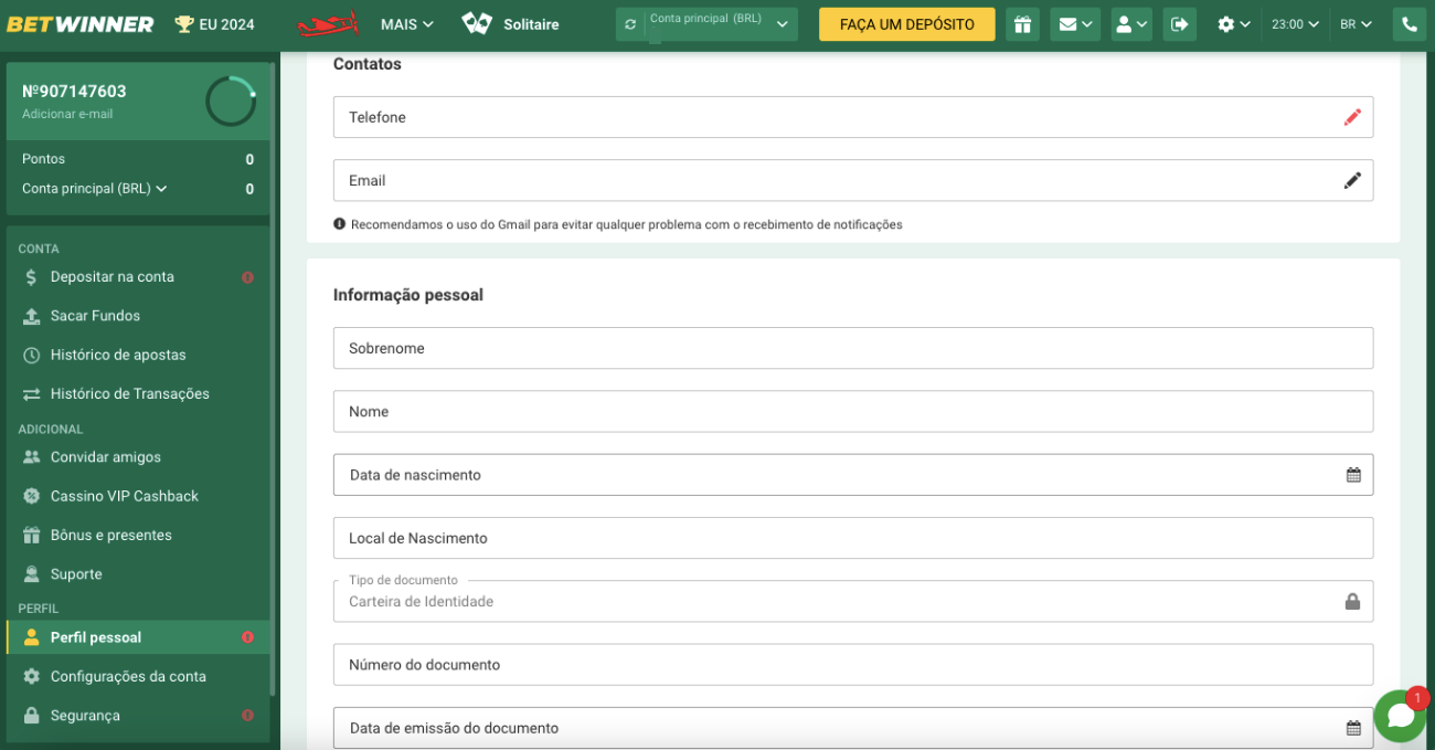 Fornece seus dados pesoais