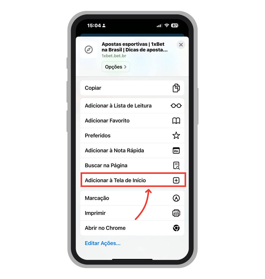 Escolha "Adicionar à Tela de Início"