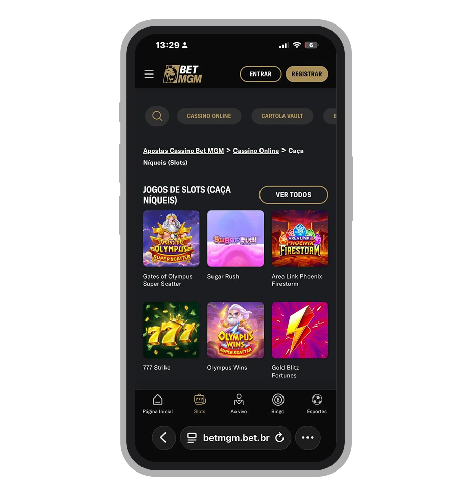 BetMGM cassino aberto no smartphone