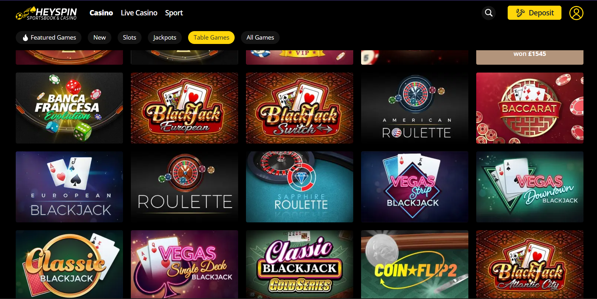 HeySpin Casino Blackjack page