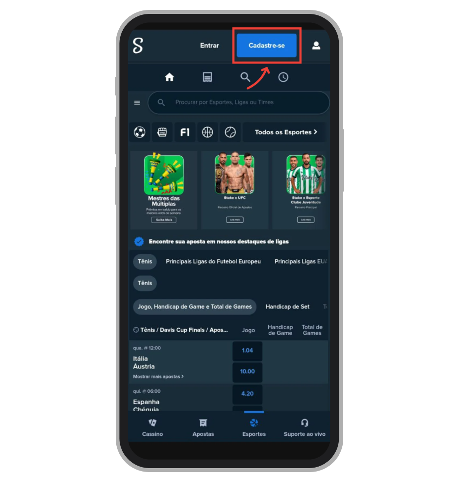 Toque no botão Cadastre-se