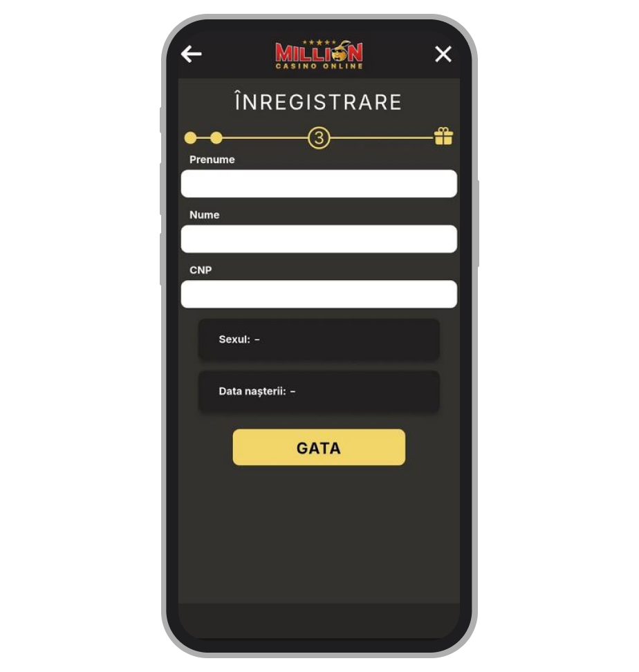 Formular de înregistrare Million Casino (a treia parte)