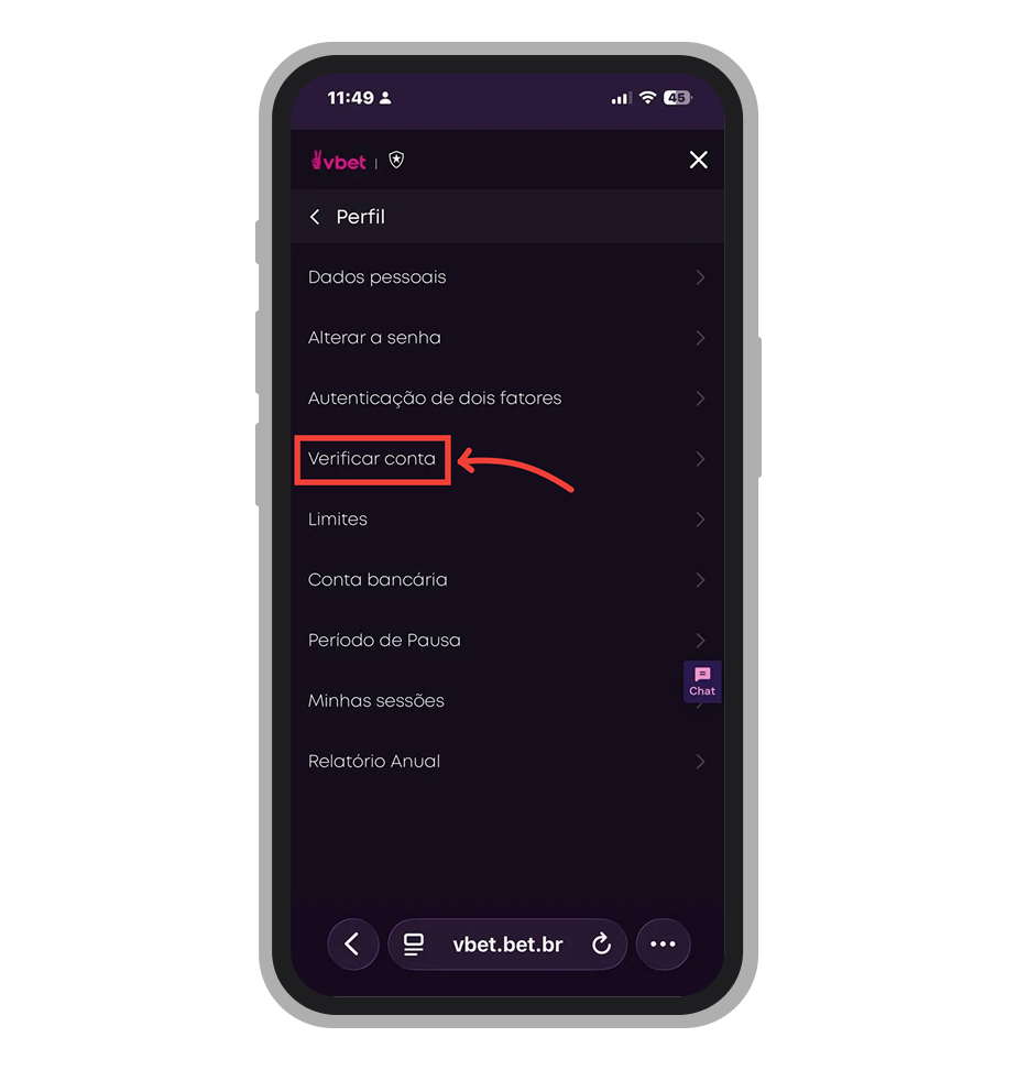 A verificação da conta pode ser feita após cadastro - acesse a seção dedicada via menu da conta. 