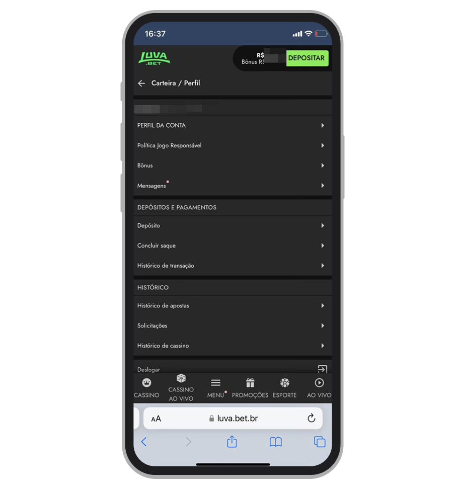 Menu de perfil