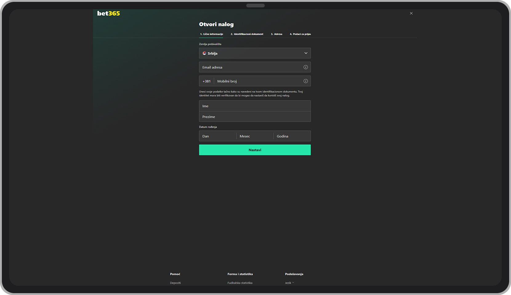 Bet365 registracija putem kompjutera