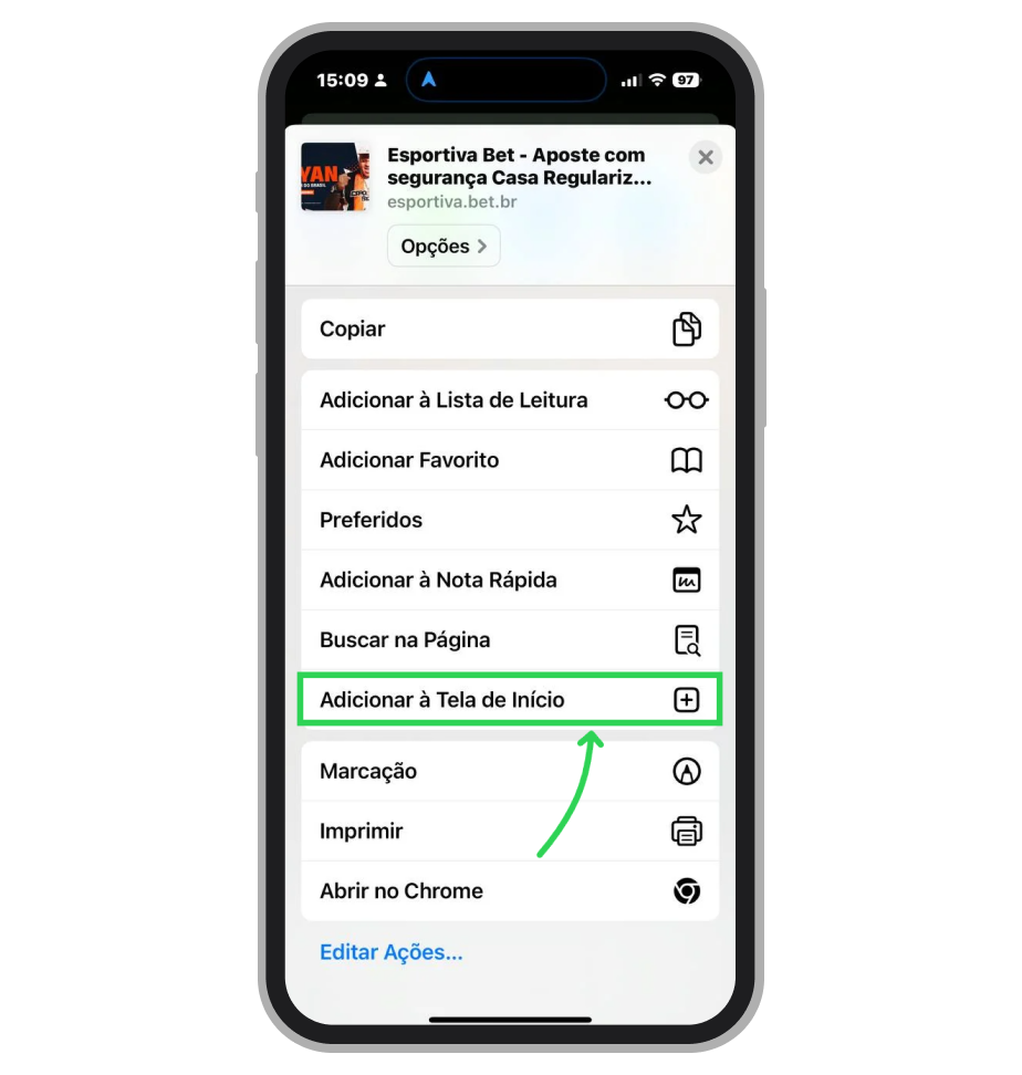 Escolha a opção “Adicionar à Tela de Início”
