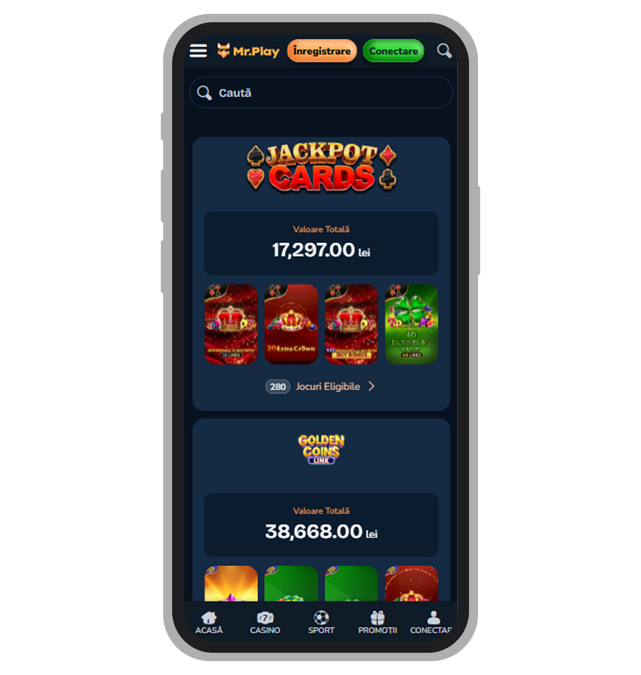 Secțiunea Jackpoturi