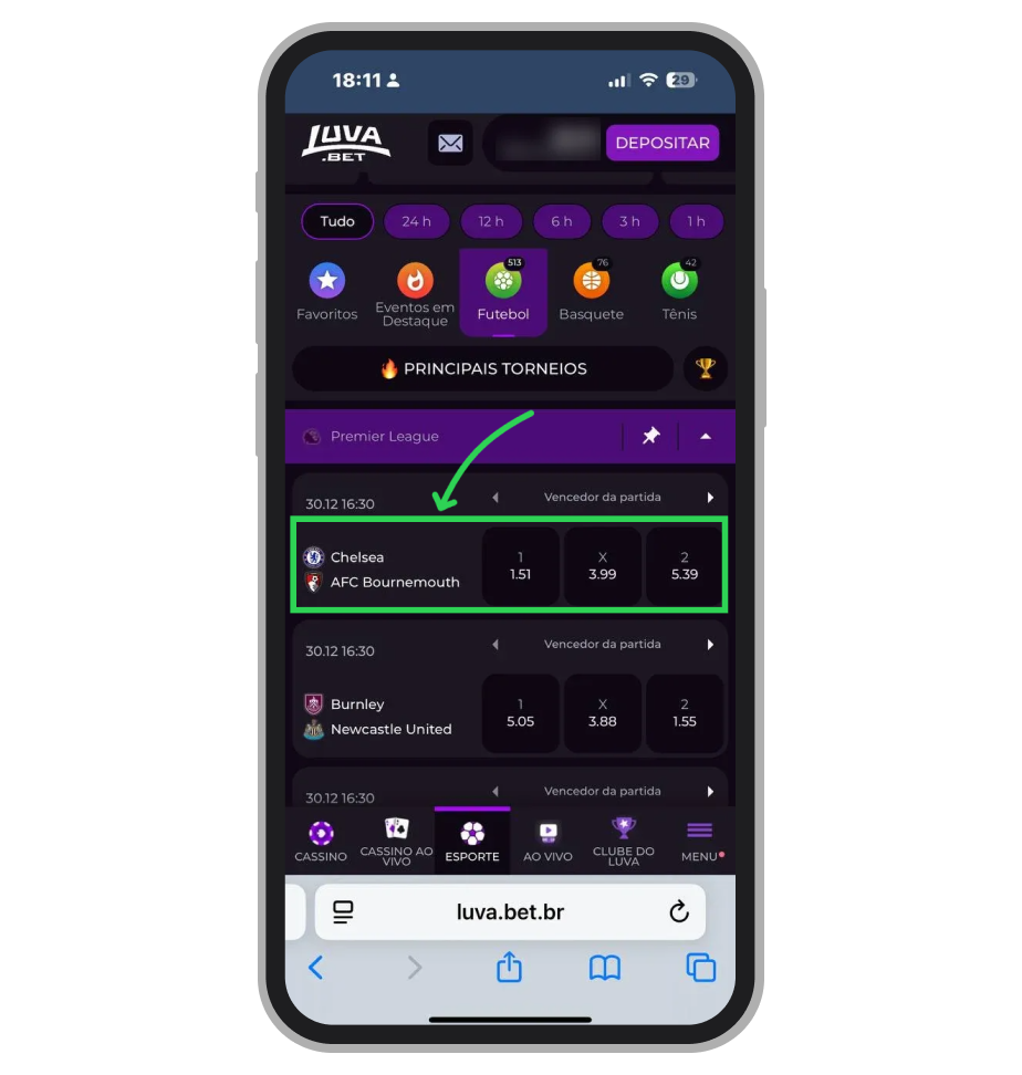 Selecione o evento esportivo de sua preferência para abrir os mercados de apostas disponíveis