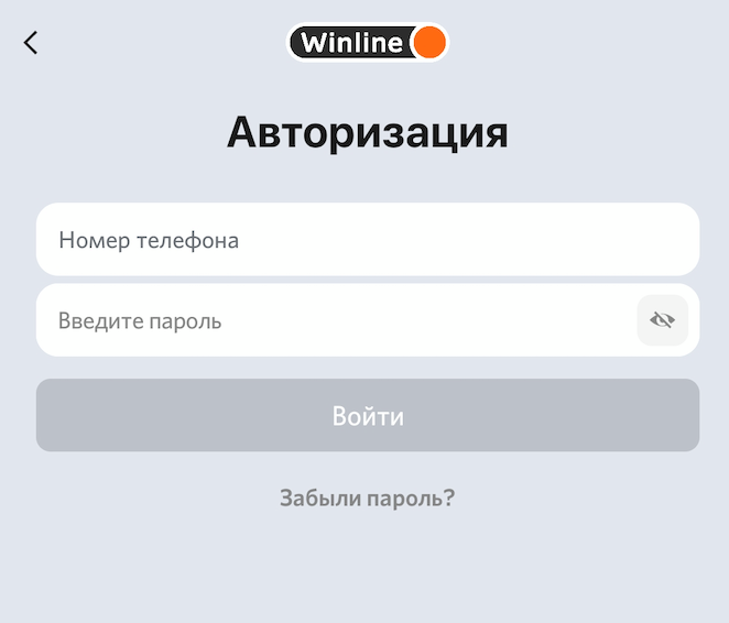 Авторизация в приложении Winline