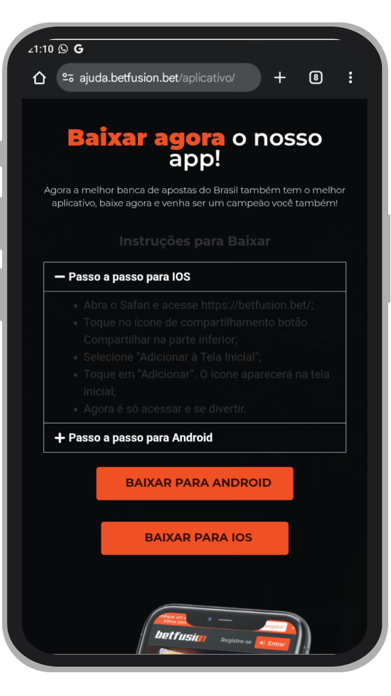 Pode instalar o app através do arquivo APK