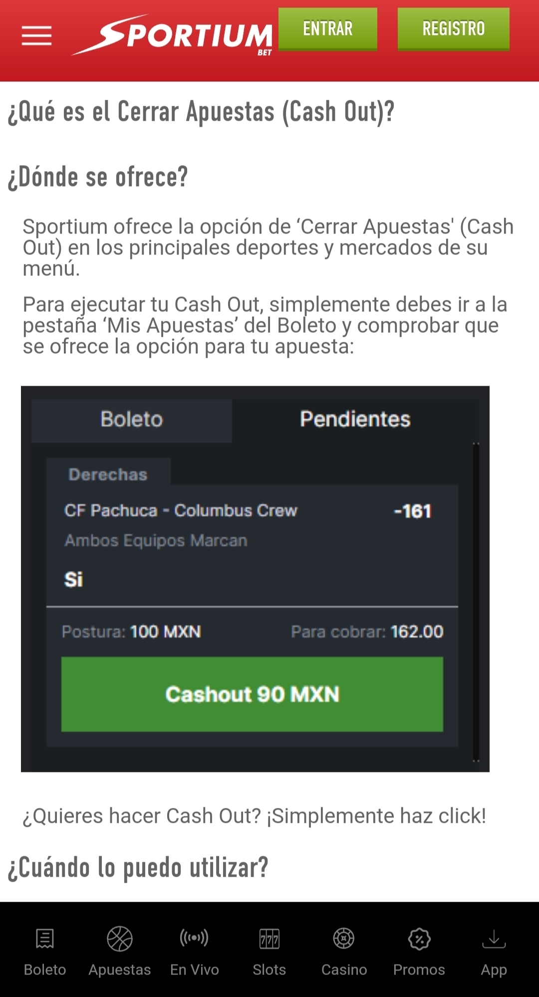 Información oficial sobre la función Cash Out