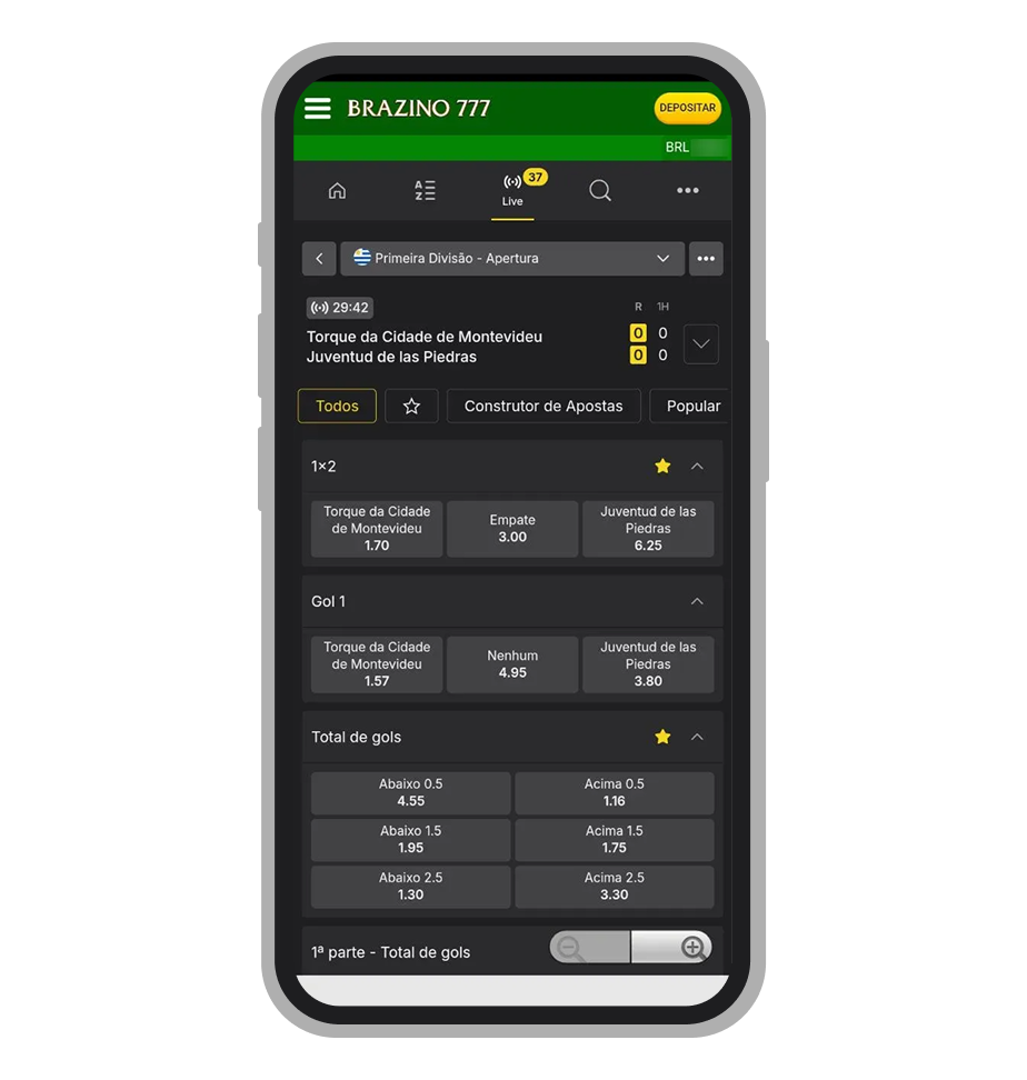 Apostas ao vivo no aplicativo Brazino777