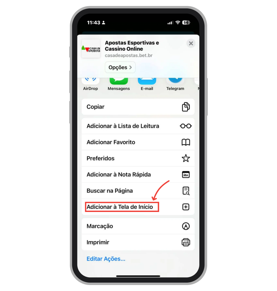 Selecione “Adicionar à Tela de Início”