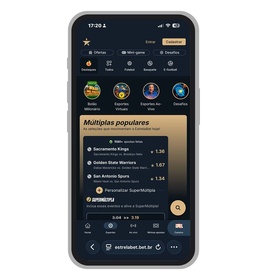 Página inicial do site EstrelaBet