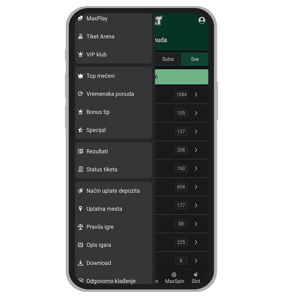 Status tiketa na MaxBet