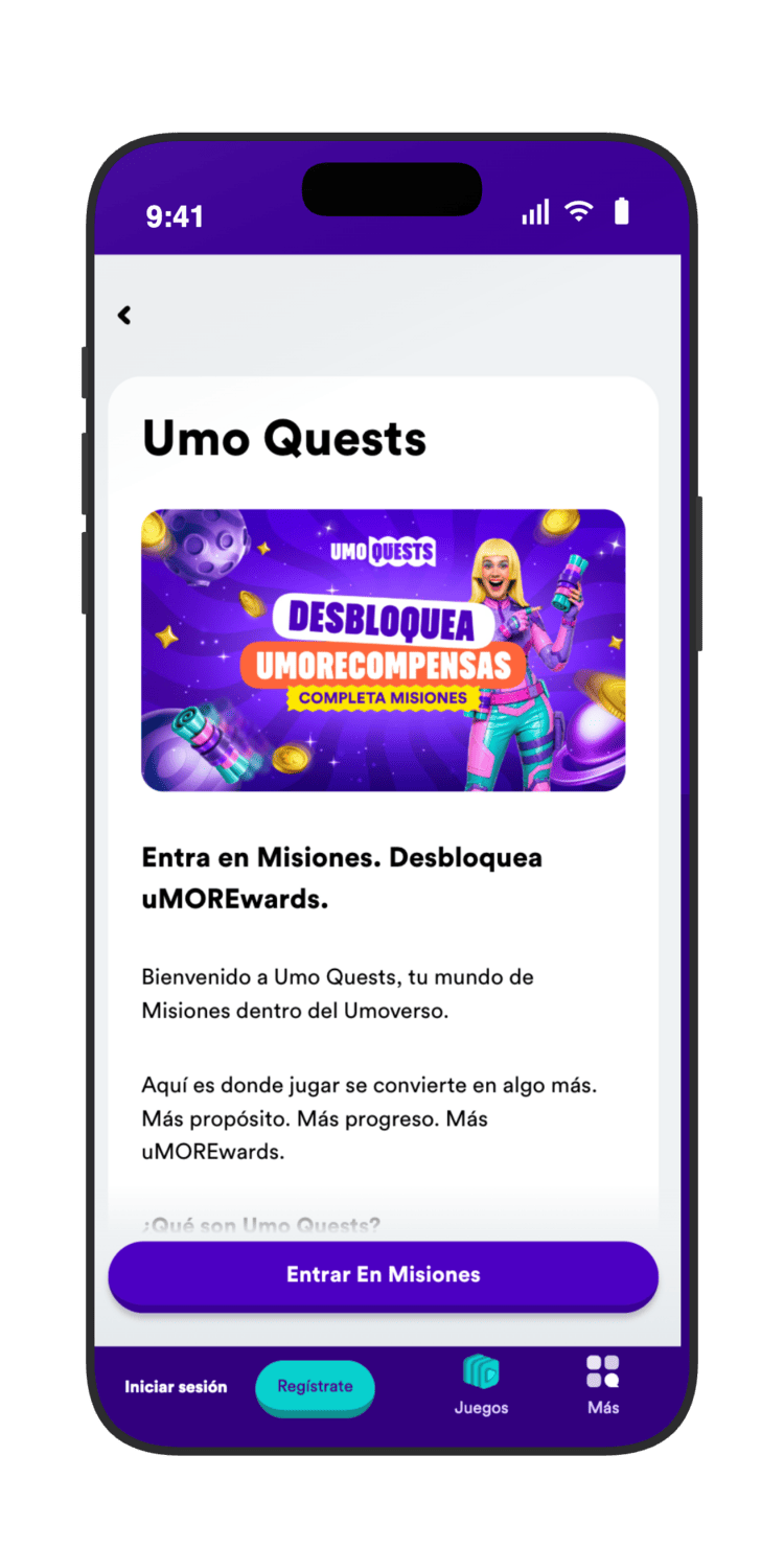 Umo Quests de Casumo con misiones diarias y uMOREwards como recompensas del programa de fidelización