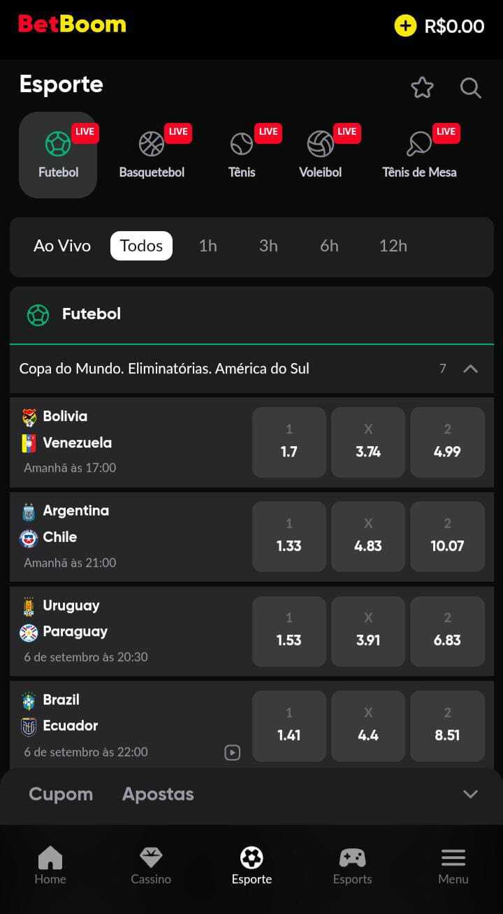 Escolhe um esporte Betboom em que quer apostar