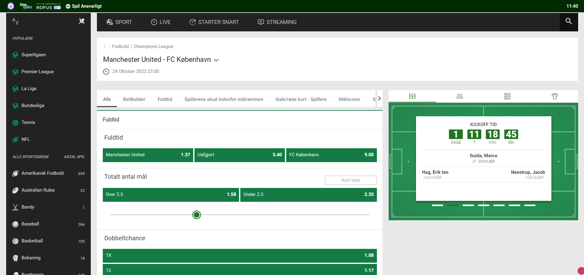 Unibet Startside, Live streaming Unibet sektion, Lodtrækning til Champions League-kamp