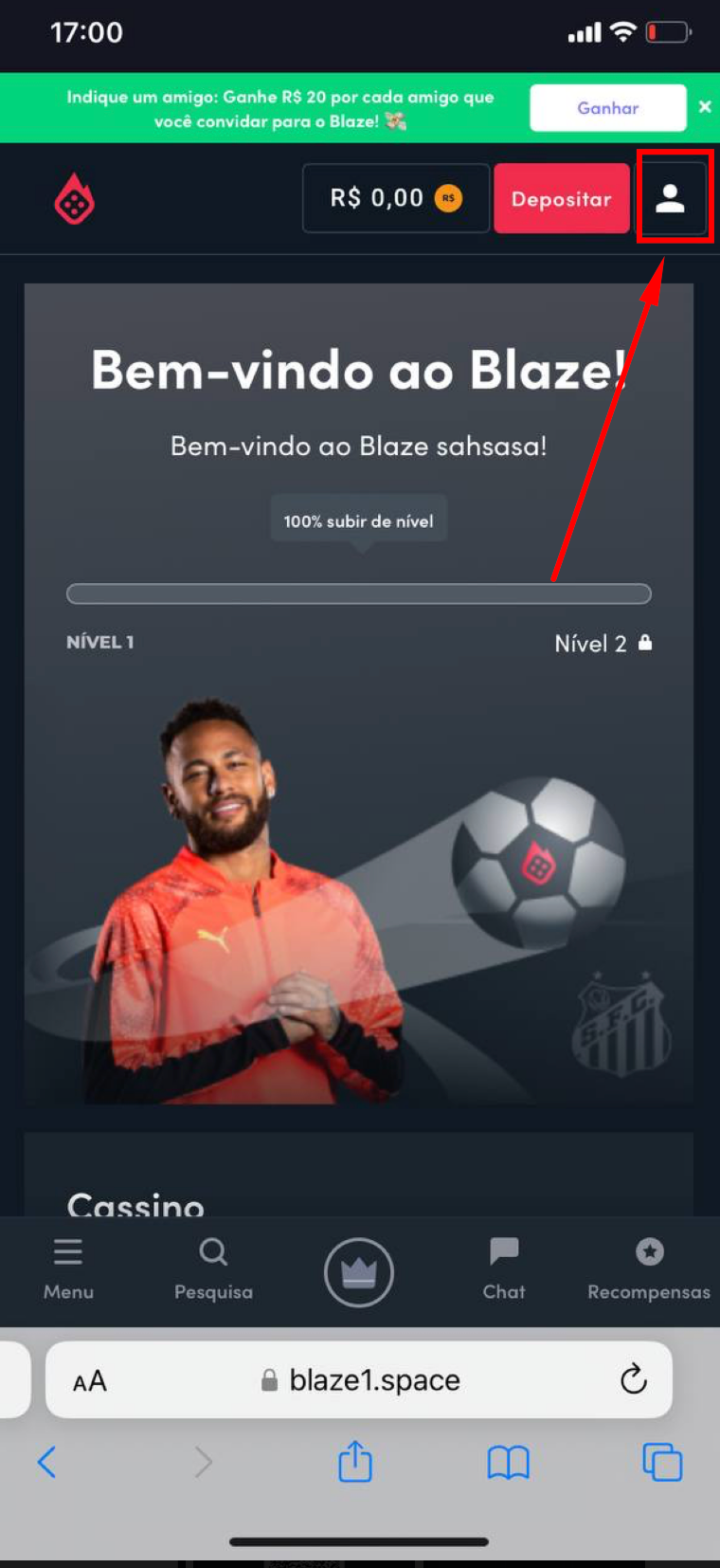 Acesse o menu de perfil