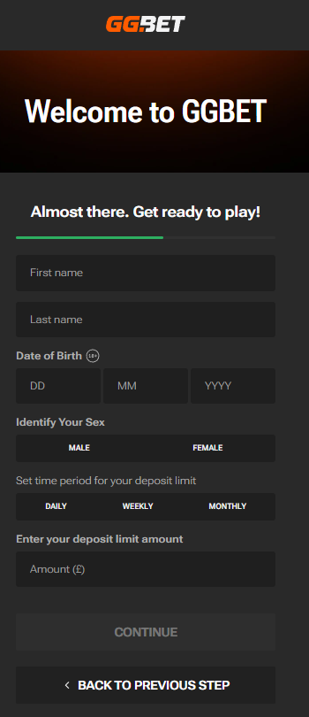 GGBET sign up page 2