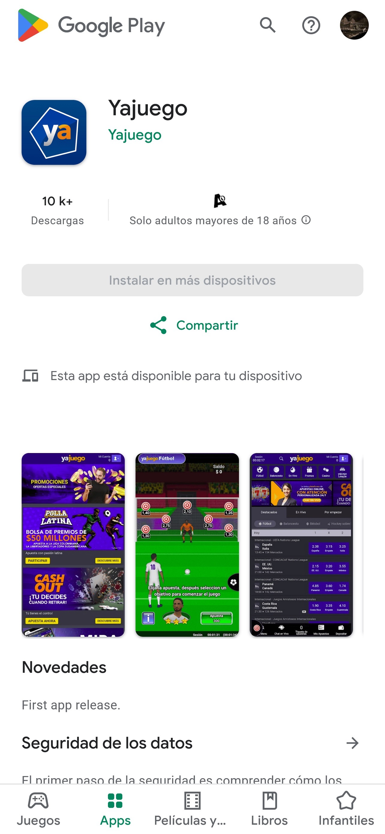 Página de App de Yajuego en Google Play Store