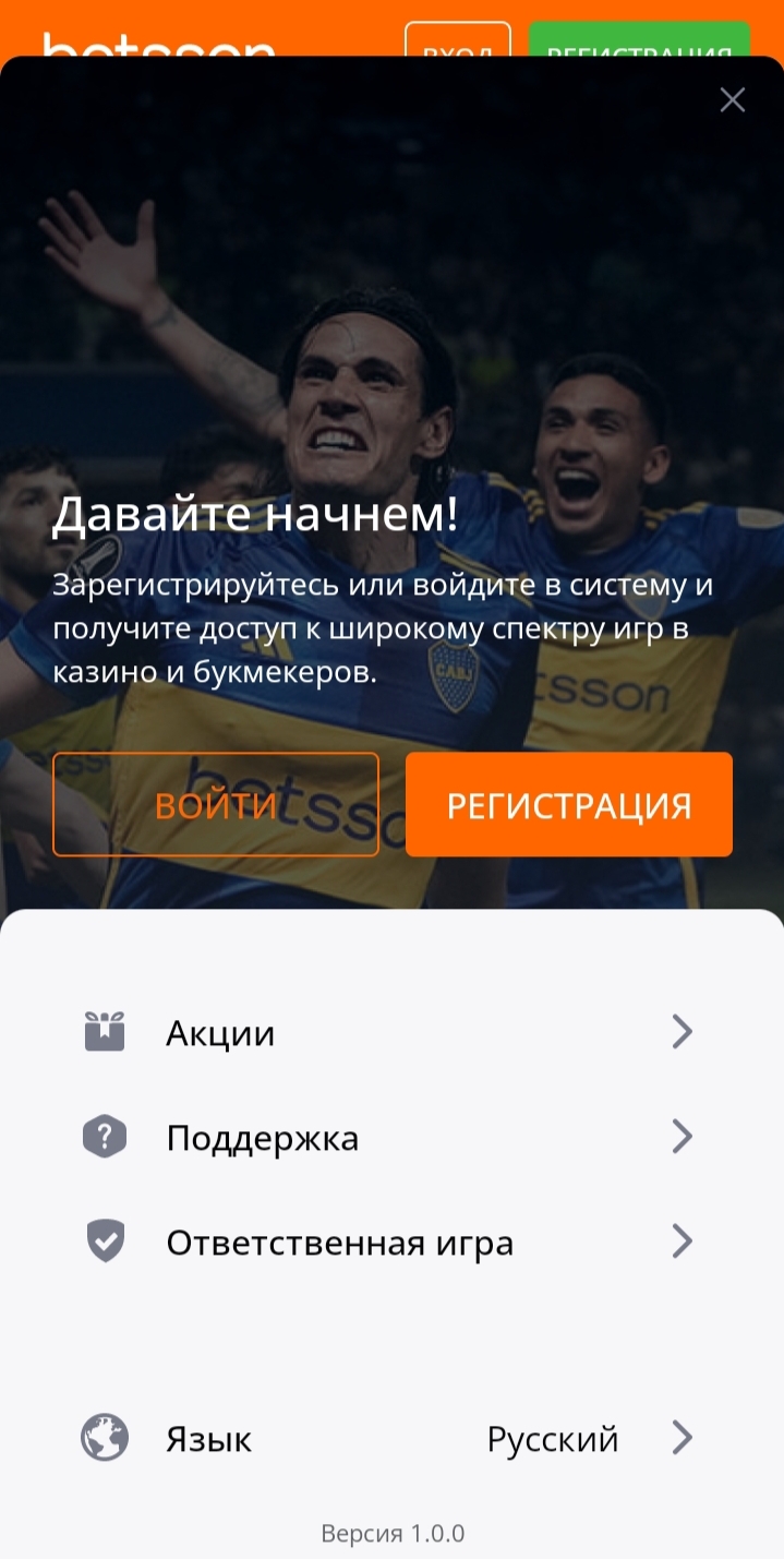 Профиль в приложении Betsson