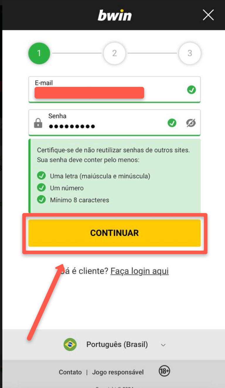 Crie uma senha e informe o seu e-mail