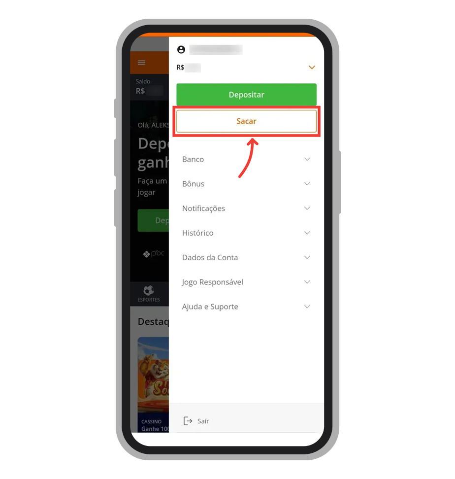 Toque no botão "Sacar"