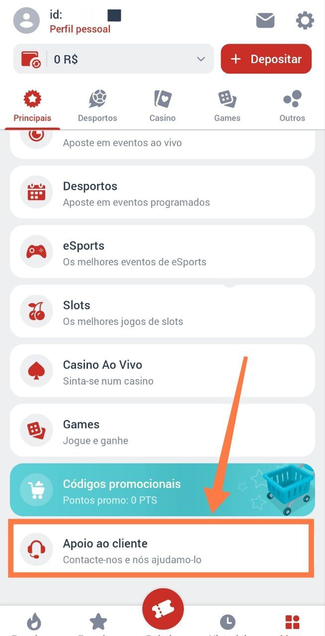 Acesso à área de suporte ao cliente