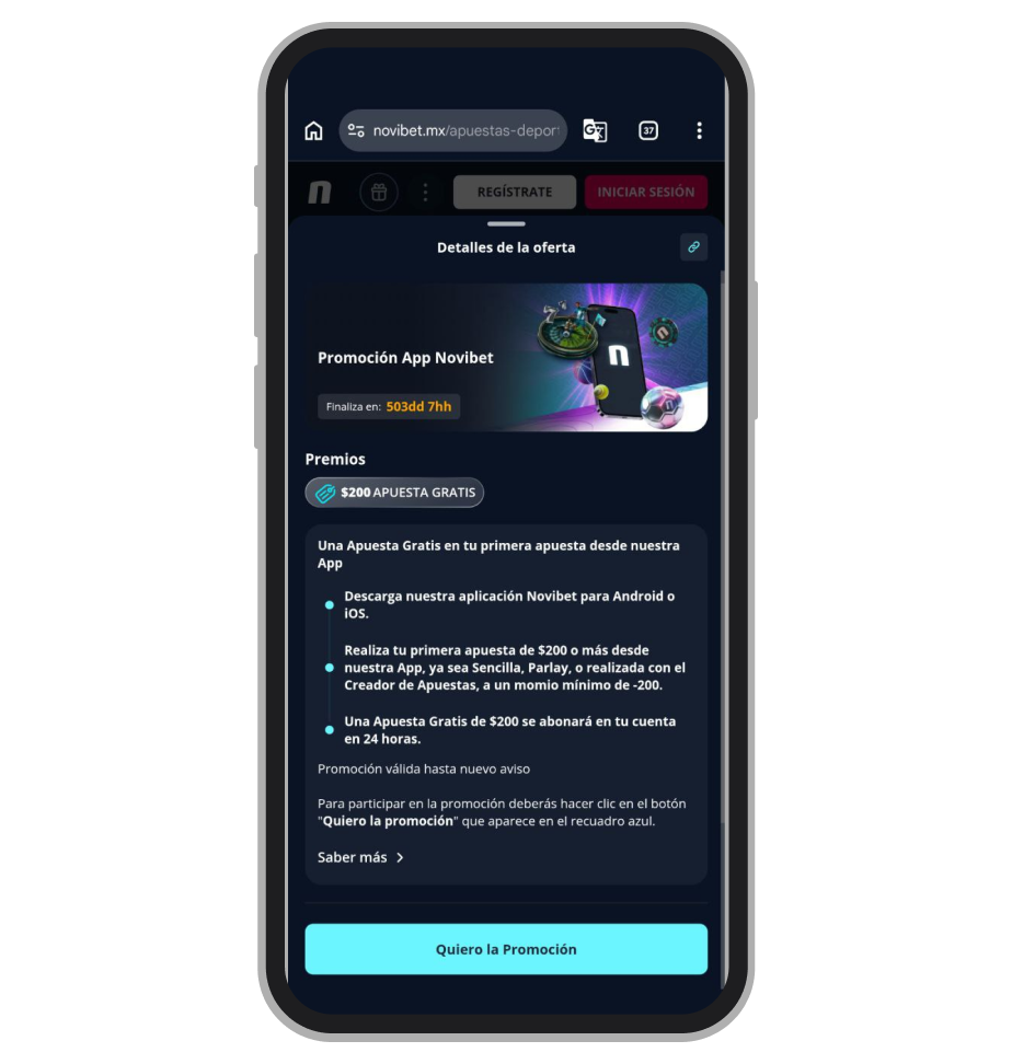 Bono por descargar la app de Novibet