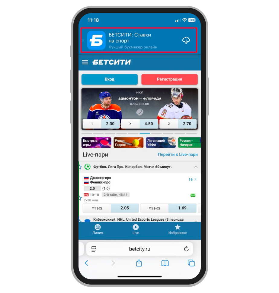 Баннер установки приложения