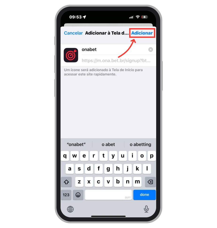 Pode adicionar atalho da Onabet na tela inicial