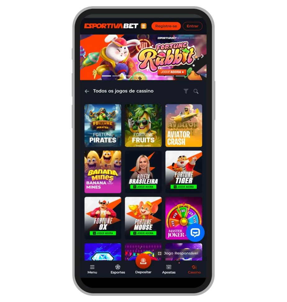 Seção de cassino online do aplicativo Esportiva.bet 