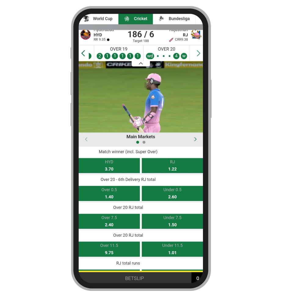 Virtual cricket betting options