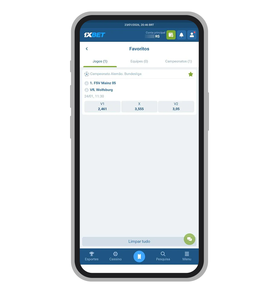 Lista de jogos favoritos no aplicativo 1xBet