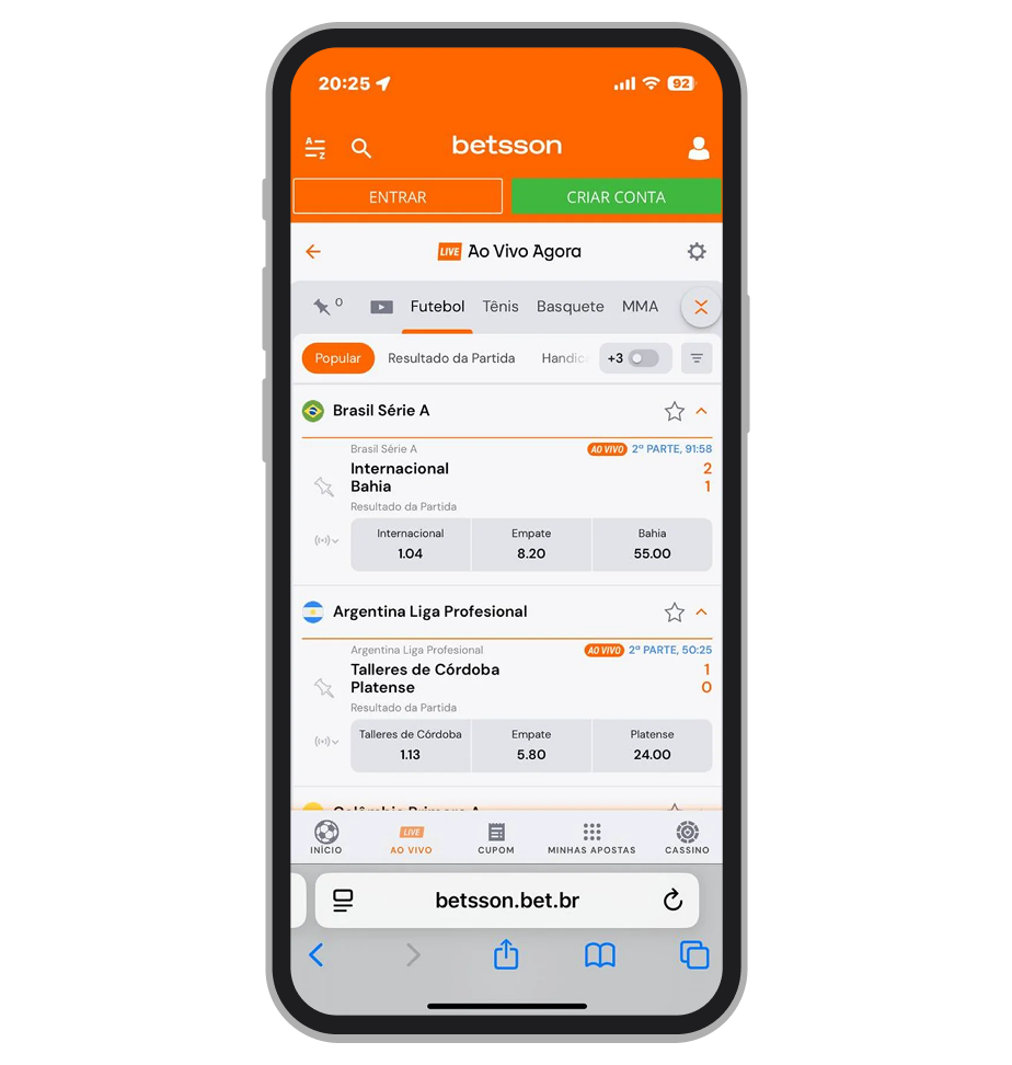 Apostas ao vivo no site da Betsson