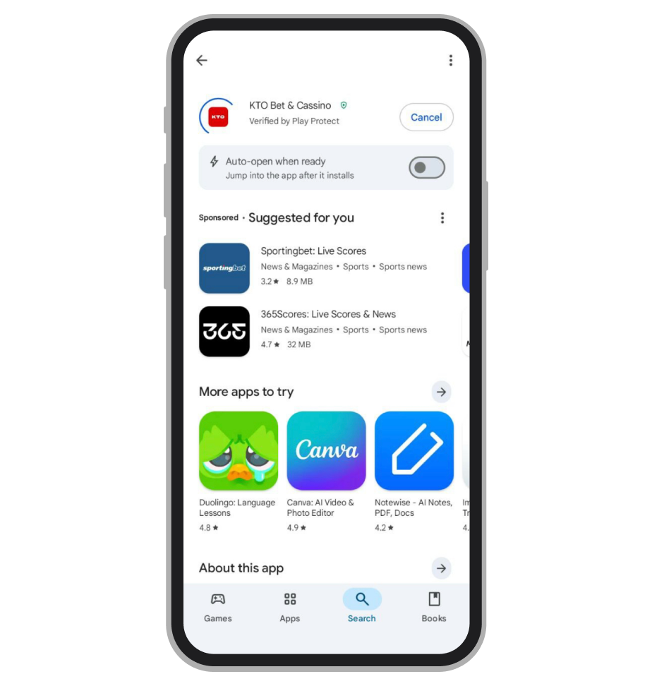 Instalação do app da KTO