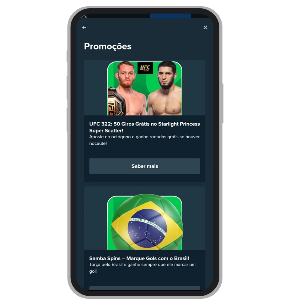 Seção de promoções no app 