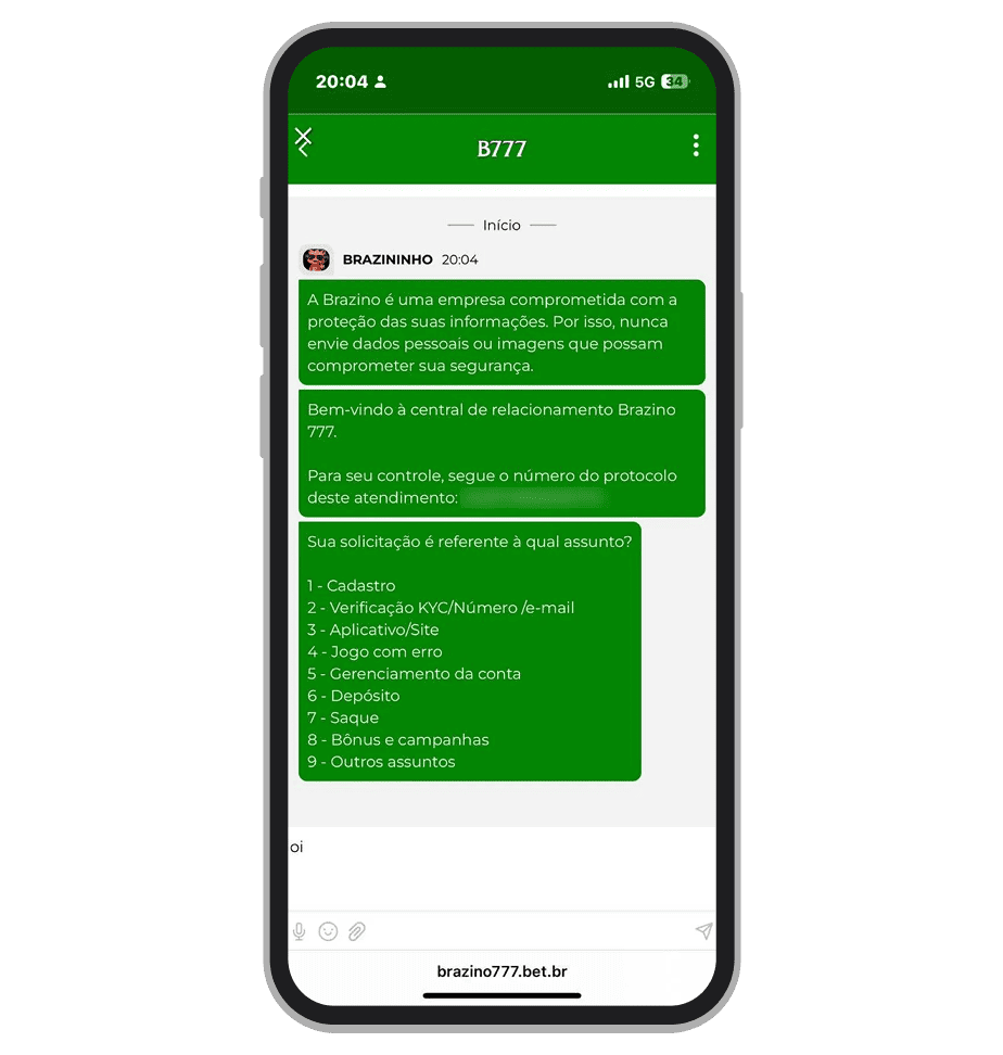 A chat ao vivo da Brazino777