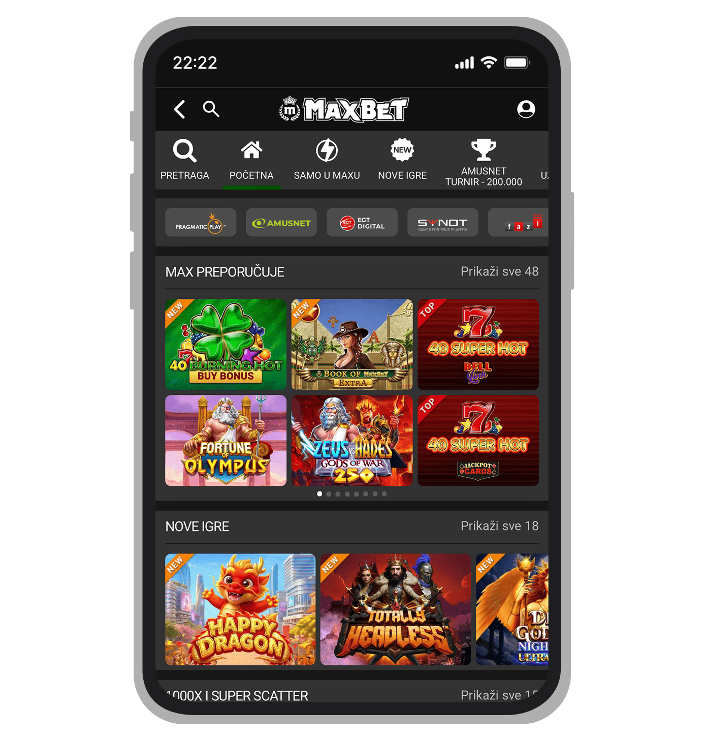 Odeljak sa slotovima na MaxBetu