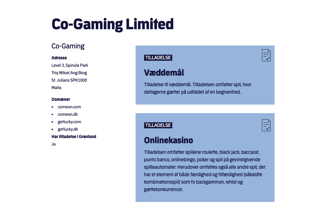 Co-Gaming Limited gyldig licens