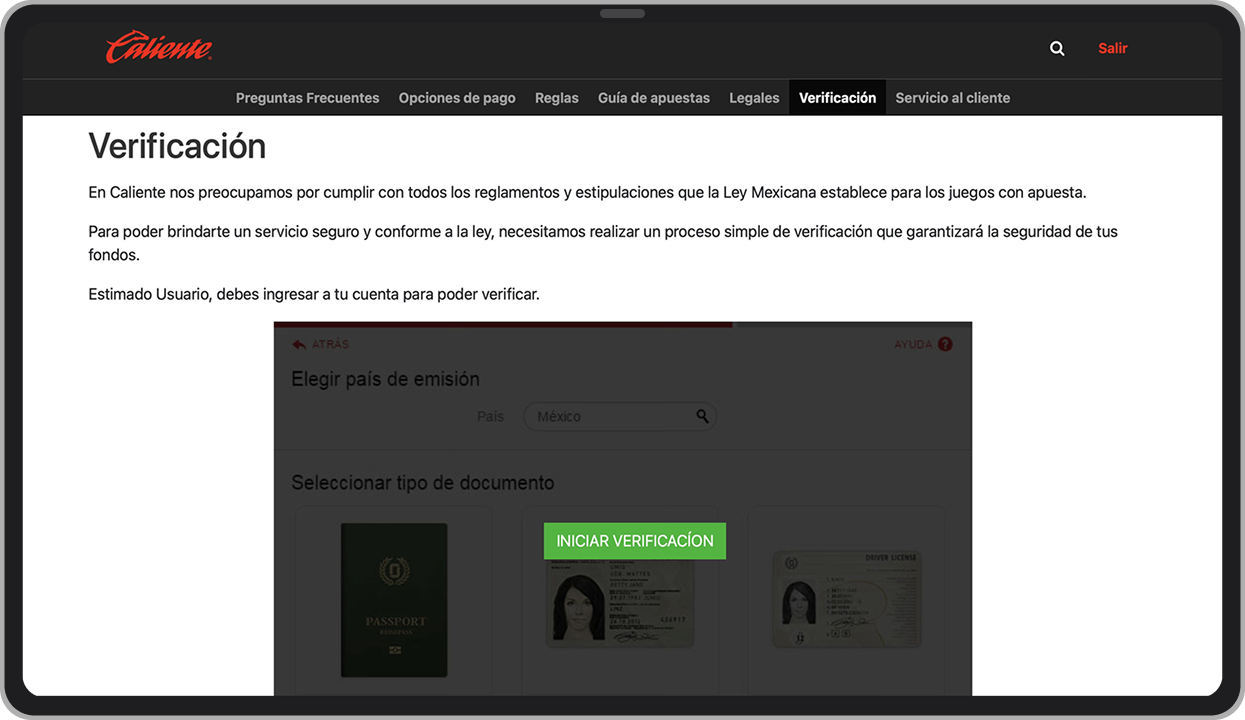 Sección de verificación